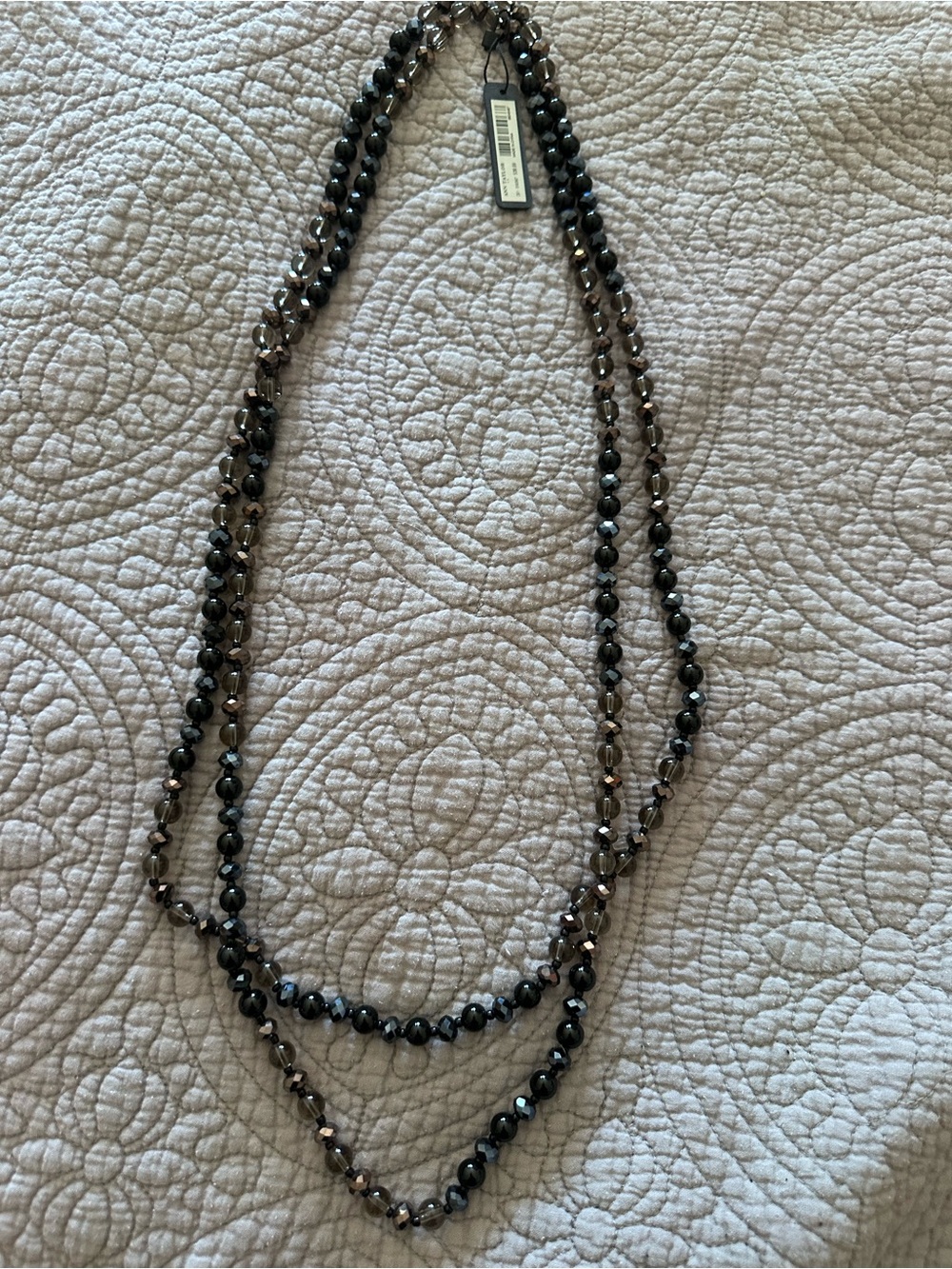 Ann Taylor Multi-Strand Hematite and Smoke Bead Necklace